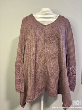 Long Sleeve Tunic Blouse With Uneven Bottom; Embroidery On Sleeve